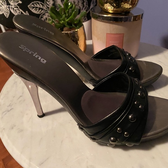 Leather High Heels; Slide in with open toe - Picture 2 of 9